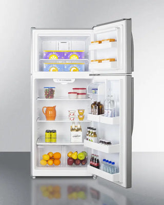 Open Summit CTR18PL 30" Wide Top Freezer Refrigerator with various food items on a gray background