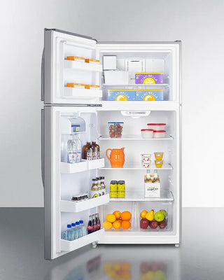 Open Summit CTR18PLIMLHD 30" Wide Top Freezer Refrigerator with Icemaker with various food items on a white background
