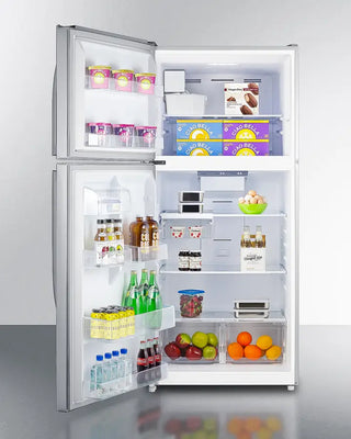 Open Summit CTR21PLIMLHD 30" Wide Top Freezer Refrigerator with Icemaker with various food items on a white background