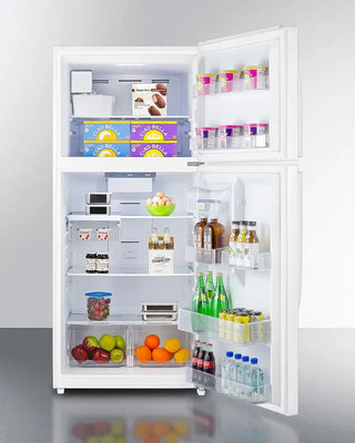 Open Summit CTR21WIM 30" Wide Top Freezer Refrigerator with Icemaker with various food items on a white background