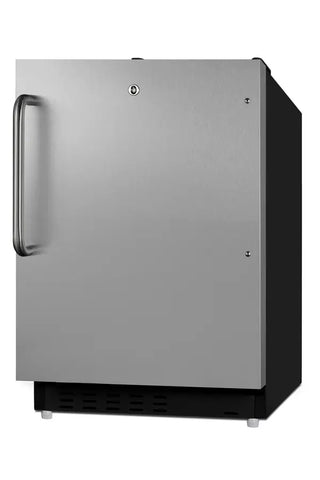 Summit ALRF49BSSTB 24" Wide Built-In Refrigerator-Freezer ADA Compliant with Stainless Steel Door, 2.68 cu.ft., 
Stainless steel refrigerator on a white background