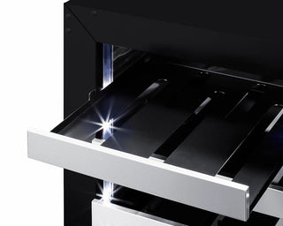 Summit ASDW1522 close-up of pull-out wine shelf with LED side lighting