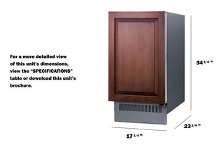 Summit BIM182IF 18" Wide Built-In Clear Icemaker Panel-Ready, Daily Ice Production 60 lbs., (Panel Not Included)