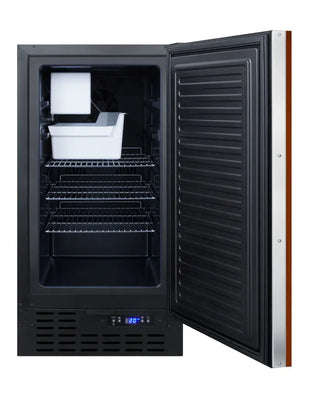 Summit BIM18IFADA 18-inch ADA-compliant built-in drain-free icemaker panel-ready side view on a white background