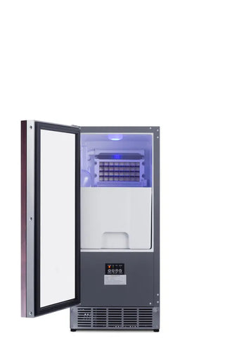 Summit BIM44GCSSIF 15-inch built-in clear icemaker panel-ready stainless steel side view on a white background