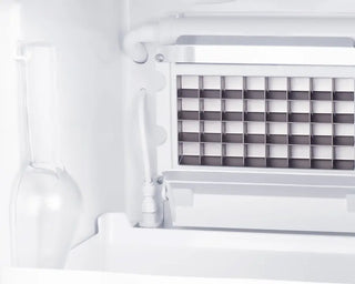 Summit BIM44GCSSIF 15-inch built-in clear icemaker panel-ready stainless steel open view on a white background