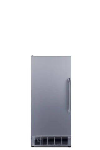 Summit BIM47OS 15-inch outdoor built-in clear icemaker stainless steel front view on a white background