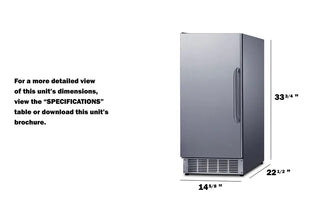 Summit BIM47OS 15-inch outdoor built-in clear icemaker stainless steel detail view on a white background