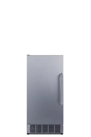 Summit BIM47OSADA 15-inch ADA-compliant outdoor built-in clear icemaker stainless steel front view on a white background