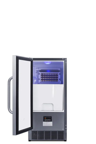 Summit BIM47OSADA 15-inch ADA-compliant outdoor built-in clear icemaker stainless steel side view on a white background