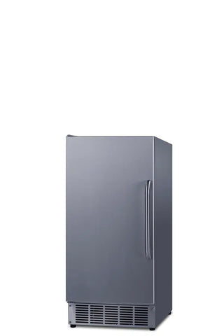 Summit BIM47OSADA 15-inch ADA-compliant outdoor built-in clear icemaker stainless steel angle view on a white background
