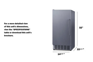 Summit BIM47OSADA 15-inch ADA-compliant outdoor built-in clear icemaker stainless steel detail view on a white background