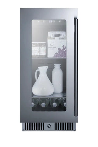 Summit CL156BVLHD 15" Wide Built-In Beverage Center with Glass Door, Stainless Steel Trim, Left Hand Swing, 2.8 cu.ft.