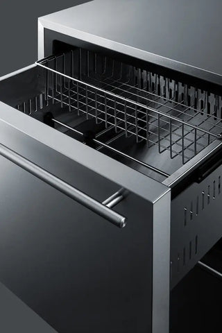 Summit CL2R248 24" Wide Built-In 2-Drawer All-Refrigerator with Panel-Ready Stainless Steel Drawers, 4.26 cu.ft.