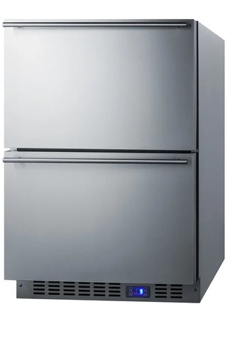 Summit CL2R248 24" Wide Built-In 2-Drawer All-Refrigerator with Panel-Ready Stainless Steel Drawers, 4.26 cu.ft.