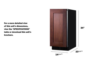 Summit FF1532BIF 15" Wide Built-In All-Refrigerator with Panel-Ready Door, Frost-Free Operation, 3.0 cu.ft.