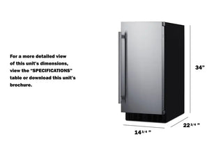 Summit FF1532BSS 15" Wide Built-In All-Refrigerator with Stainless Steel Door, Frost-Free Operation, 2.9 cu.ft.