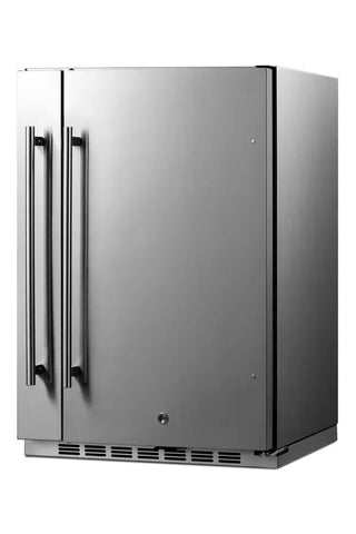 Summit FF19524 Shallow Depth 24” Wide Built-In All-Refrigerator with Slide-Out Storage Compartment, 3.13 cu.ft. Stainless steel refrigerator