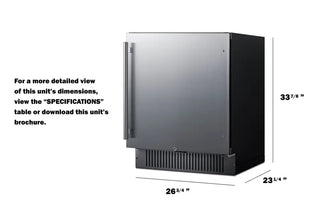 Summit FF27BSS 27" Wide Built-In All-Refrigerator, Automatic Defrost Black refrigerator with dimensions labeled 