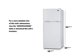 Summit FF712W 19" Wide Top Mount Refrigerator-Freezer ADA Compliant, White 4.3 cu.ft.