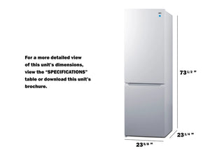 Summit FFBF1030WLHD 24" 10.5 cu. ft. Wide Bottom-Mount Refrigerator-Freezer, Counter Depth, Left-Hand Door, White