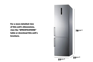 Summit FFBF181ES2IM 24" Wide Bottom Freezer Refrigerator with Factory-Installed Icemaker, Stainless Steel