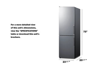 Summit FFBF235PLIMLHD 24" 10.8 cu.ft. Wide Bottom Freezer Refrigerator with Icemaker, Counter Depth, Left Hand Door