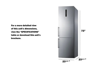 Summit FFBF249SS2 24" Wide Bottom Freezer Refrigerator ENERGY STAR Certified, 10.6 cu.ft.