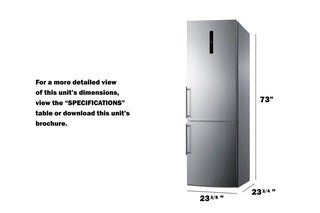 Summit FFBF249SS2IM 24" Wide Bottom Freezer Refrigerator with Factory-Installed Icemaker, 10.6 cu.ft.
