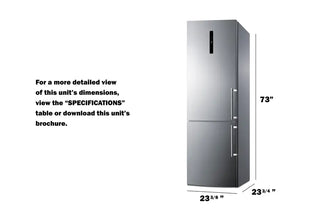 Summit FFBF249SS2IMLHD 24" Wide Bottom Freezer Refrigerator with Icemaker and Left Hand Door Swing, 10.6 cu.ft.