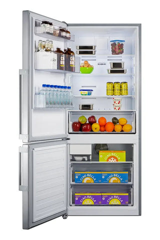 Summit FFBF284SSIMLHD 28" Wide Bottom Freezer Refrigerator with Icemaker and Left Hand Door Swing, 13.8 cu.ft.