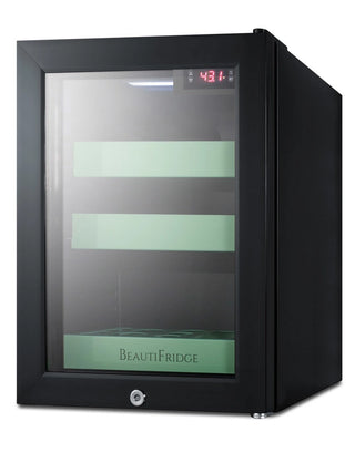 Summit LX114LG BeautiFridge 14" Wide Compact Cosmetics Cooler with Glass Door, Black, 0.85 cu.ft.