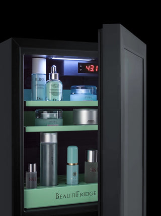 Summit LX114LG BeautiFridge 14" Wide Compact Cosmetics Cooler with Glass Door, Black, 0.85 cu.ft.