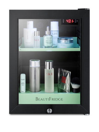 Summit LX114LG BeautiFridge 14" Wide Compact Cosmetics Cooler with Glass Door, Black, 0.85 cu.ft.