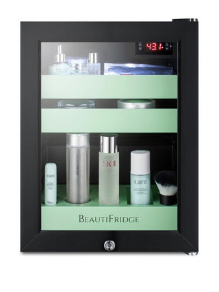 Summit LX114LG BeautiFridge 14" Wide Compact Cosmetics Cooler with Glass Door, Black, 0.85 cu.ft.