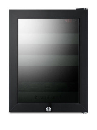 Summit LX114LGT1 BeautiFridge 14" Compact Cosmetics Cooler with Mirror-Tinted Glass Door, Black, 0.85 cu.ft. 