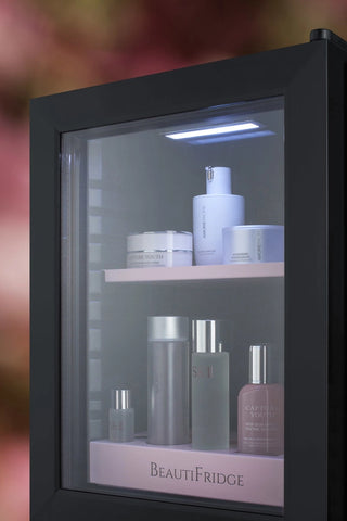 Summit LX114LP BeautiFridge 14" Compact Cosmetics Cooler with Glass Door, Matte Blush Pink Shelving