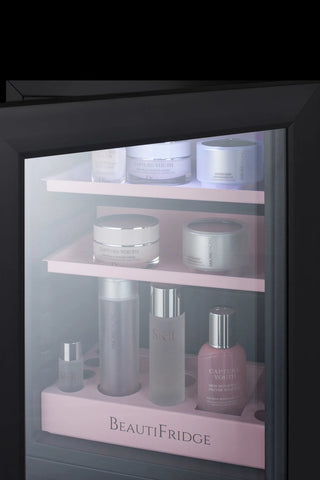 Summit LX114LP BeautiFridge 14" Compact Cosmetics Cooler with Glass Door, Matte Blush Pink Shelving