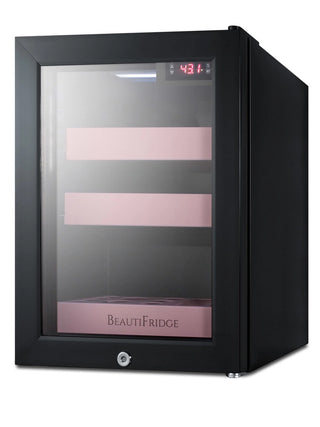 Summit LX114LP BeautiFridge 14" Compact Cosmetics Cooler with Glass Door, Matte Blush Pink Shelving