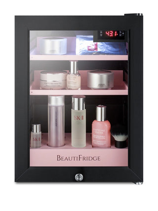 Summit LX114LP BeautiFridge 14" Compact Cosmetics Cooler with Glass Door, Matte Blush Pink Shelving