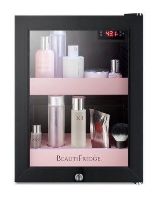 Summit LX114LP BeautiFridge 14" Compact Cosmetics Cooler with Glass Door, Matte Blush Pink Shelving