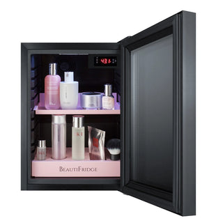 Summit LX114LPT1 BeautiFridge 14`` Compact Cosmetics Cooler with Mirror-Tinted Glass Door, Matte Blush Pink Shelving