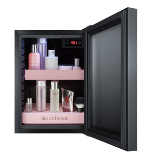Summit LX114LPT1 BeautiFridge 14`` Compact Cosmetics Cooler with Mirror-Tinted Glass Door, Matte Blush Pink Shelving