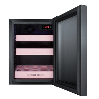 Summit LX114LPT1 BeautiFridge 14`` Compact Cosmetics Cooler with Mirror-Tinted Glass Door, Matte Blush Pink Shelving
