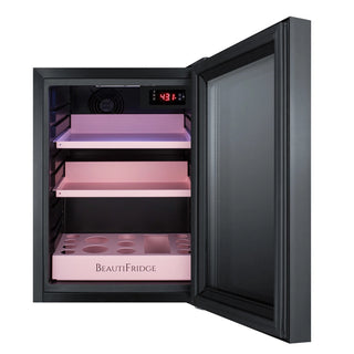 Summit LX114LPT1 BeautiFridge 14`` Compact Cosmetics Cooler with Mirror-Tinted Glass Door, Matte Blush Pink Shelving