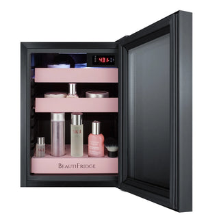 Summit LX114LPT1 BeautiFridge 14`` Compact Cosmetics Cooler with Mirror-Tinted Glass Door, Matte Blush Pink Shelving