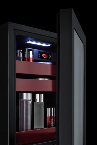 Summit LX114LR BeautiFridge 14" Compact Cosmetics Cooler with Glass Door, Glossy Ruby Shelving, 0.85 cu.ft.