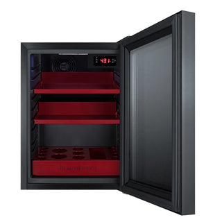 Summit LX114LRT1 BeautiFridge 14" Compact Cosmetics Cooler with Mirror-Tinted Glass Door, Glossy Ruby Shelving