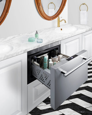 Summit LX1D BeautiFridge 18" Wide Built-In Cosmetics Refrigerated Drawer, Stainless Steel, 0.8 cu.ft.  