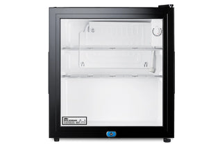 Summit MB43GL compact minibar refrigerator with glass door and black cabinet, front view